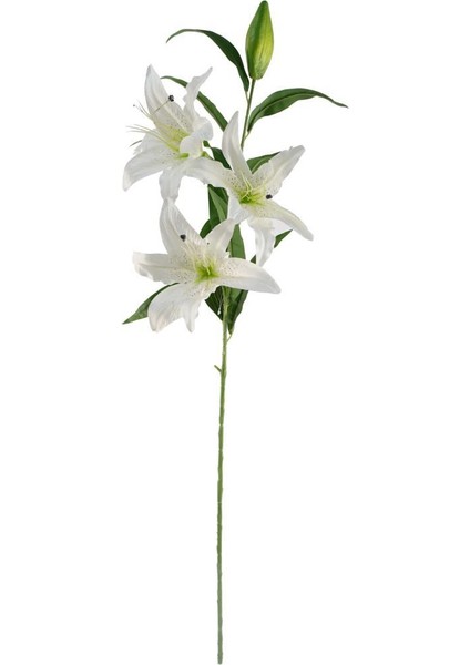 Yapay Çiçek Beyaz Lilyum 3 Kafalı Uzun Dal Çiçek Zambak Lily Flowers 80CM