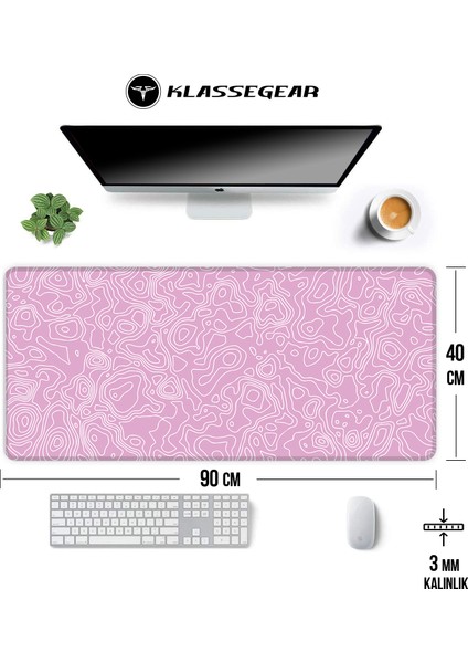 Klassegear Pro 90X40 cm Xxl Gaming Oyuncu Mouse Pad Mousepad Pink Map Lines