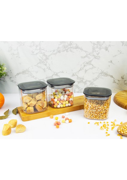 3 Adet 0.5 Lt Istiflenebilir Kristal Vakumlu Erzak Kabı 0.5 Lt Vakumlu Saklama Kabı