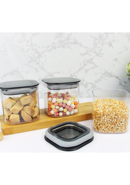 3 Adet 0.5 Lt Istiflenebilir Kristal Vakumlu Erzak Kabı 0.5 Lt Vakumlu Saklama Kabı