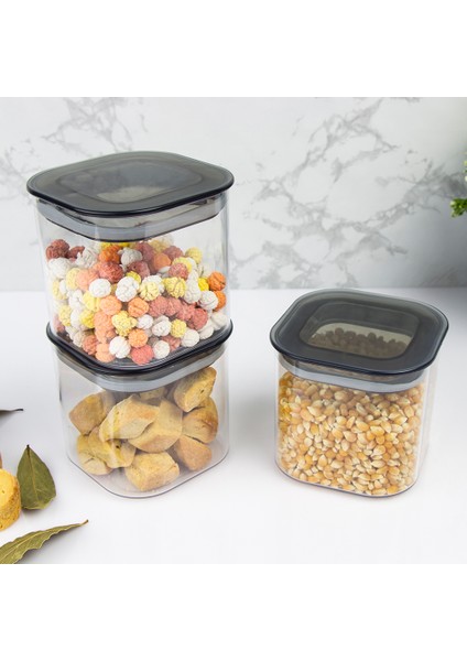3 Adet 0.5 Lt Istiflenebilir Kristal Vakumlu Erzak Kabı 0.5 Lt Vakumlu Saklama Kabı