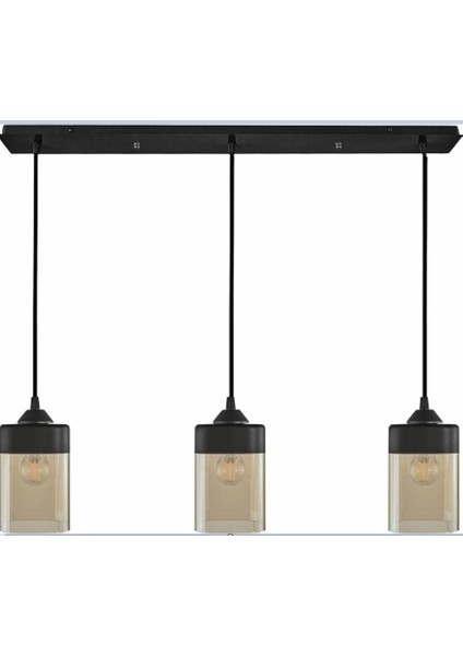 Retro,rustik,vintage Siyah Metal Gövde 3XE27 Duylu Cam Başlık Masa Üstü Avize UZUNLUK:60CM