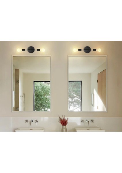 Modern1 Siyah1 2XE27 Duylu Metal Ayna Üstü Duvar Aplik NOT:1ADET Fiyatıdır.