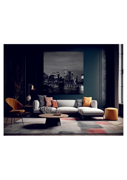 Muhteşem Siyah Beyaz Şehir Manzarası Temperli Cam Üzerine Tablo Sevgilinize Yılbaşı Hediye fiyatları