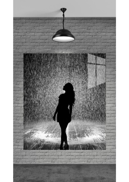 Dekorasyon Temperli Cam Üzerine Yağmurdaki Kadın Tablosu Hediyelik Eşya