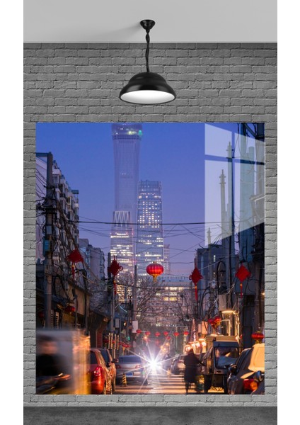 Cadde Manzarası Temperli Cam Üzerine Tablo Sevgilinize Yılbaşı Hediye