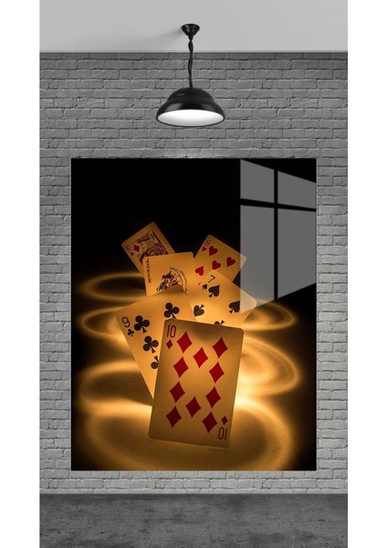 Oyun Kartları Dekoratif Temperli Cam Üzerine Tablo