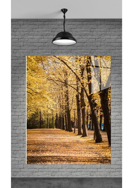 Sonbahar Resmi Temperli Cam Üzerine Tablo Sevgilinize Yılbaşı Hediye