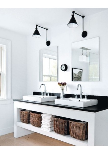 Retro,rustik,vintage Siyah Hareketli Başlık Metal Ayna Üstü Duvar Aplik 1ADET Fiyatıdır