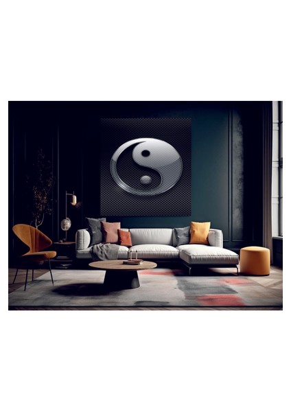 Siyah Ying Yang Sembolü Temperli Cam Üzerine Tablo Sevgilinize Yılbaşı Hediye