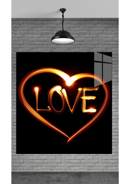 Muhteşem Görseliyle Love Yazısı Temperli Cam Üzerine Tablo Sevgilinize Yılbaşı Hediye