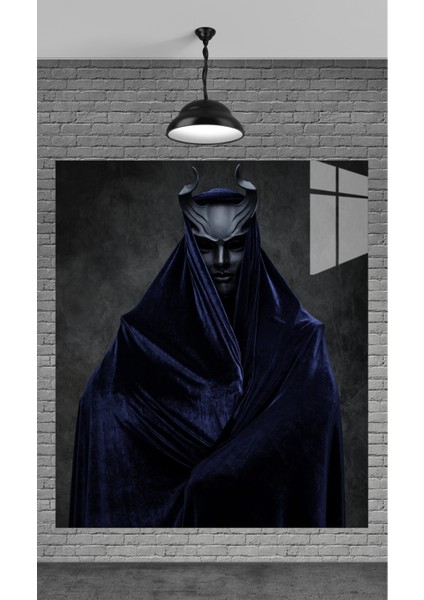 Meta Dekorasyon Mavi Pelerinli Insan Görseli Temperli Cam Üzerine Tablo Sevgilinize Yılbaşı Hediye