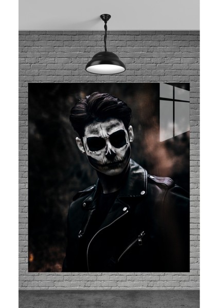 Dekorasyon Beyaz Maskeli Adam Temperli Cam Üzerine Tablo Sevgilinize Yılbaşı Hediye