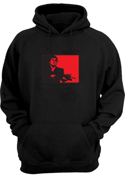 Unisex Al Pacino Scarface Tony Montana Baskılı Siyah Normal Kalıp Şardonlu Kalın Sweatshirt
