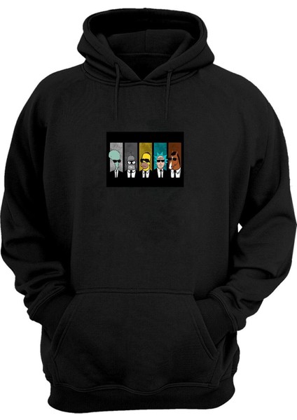 Unisex Çizgifilm Karekterleri Baskılı Siyah Normal Kalıp Şardonlu Kalın Sweatshirt
