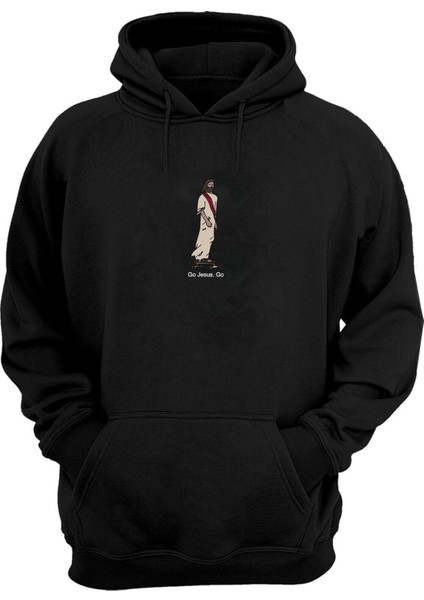 Unisex Jesus On A Skateboard Baskılı Siyah Normal Kalıp Şardonlu Kalın Sweatshirt