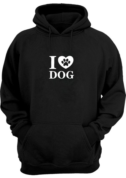 Unisex Köpekleri Seviyorum Baskılı Siyah Normal Kalıp Şardonlu Kalın Sweatshirt