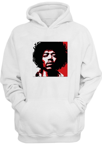 Unisex Jimi Hendrix Gitarist Baskılı Beyaz Normal Kalıp Şardonlu Kalın Sweatshirt