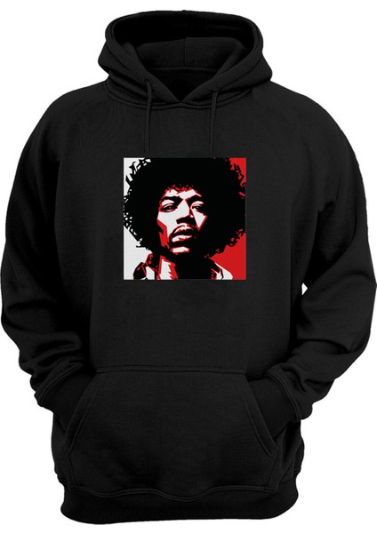 Unisex Jimi Hendrix Gitarist Baskılı Siyah Normal Kalıp Şardonlu Kalın Sweatshirt