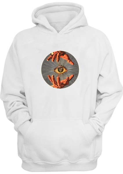 Unisex Göz Içinde Kuru Kafa Baskılı Beyaz Normal Kalıp Şardonlu Kalın Sweatshirt