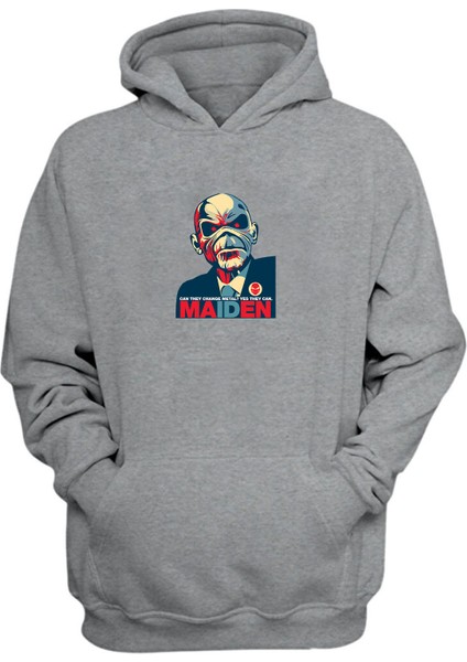 Unisex Eddieıron Maiden Heavy Metal Baskılı Gri Normal Kalıp Şardonlu Kalın Sweatshirt