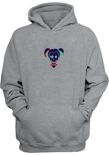 Unisex Harley Quinn Dc Baskılı Gri Normal Kalıp Şardonlu Kalın Sweatshirt