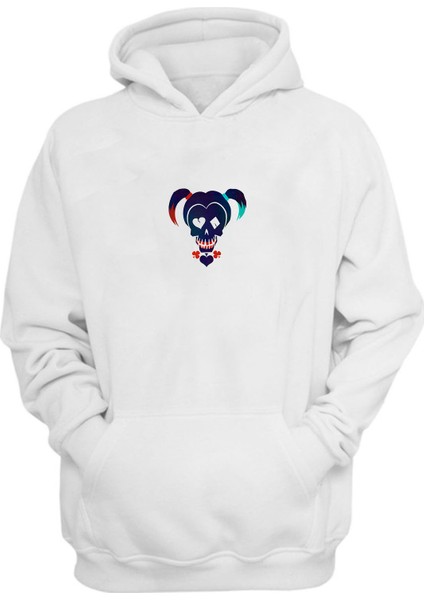 Unisex Harley Quinn Dc Baskılı Beyaz Normal Kalıp Şardonlu Kalın Sweatshirt