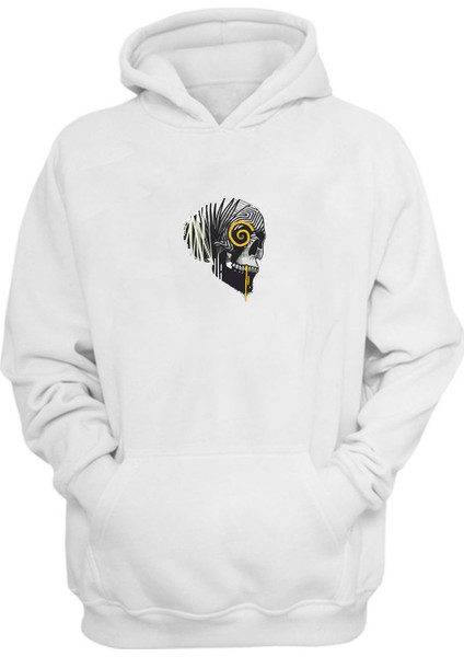 Unisex Hıpnoz Kuru Kafası Baskılı Beyaz Normal Kalıp Şardonlu Kalın Sweatshirt