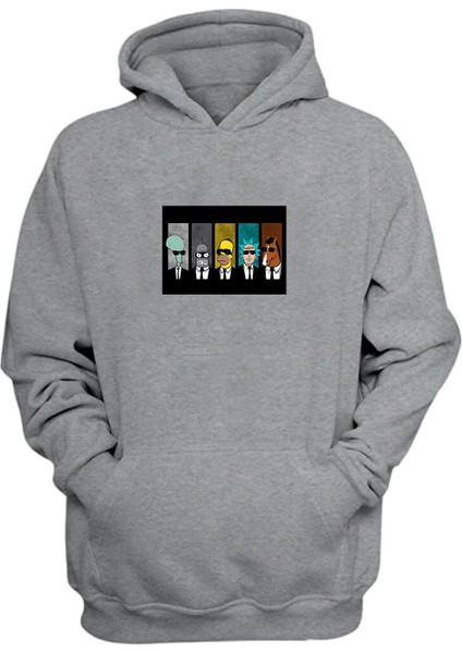 Unisex Çizgifilm Karekterleri Baskılı Gri Normal Kalıp Şardonlu Kalın Sweatshirt