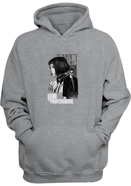 Unisex Mathilda Leon Baskılı Gri Normal Kalıp Şardonlu Kalın Sweatshirt