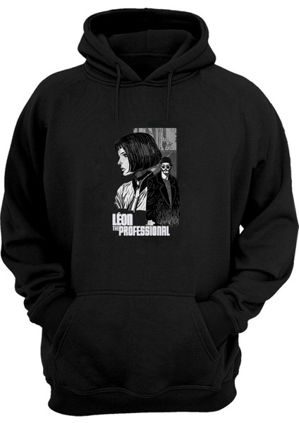 Unisex Mathilda Leon Baskılı Siyah Normal Kalıp Şardonlu Kalın Sweatshirt