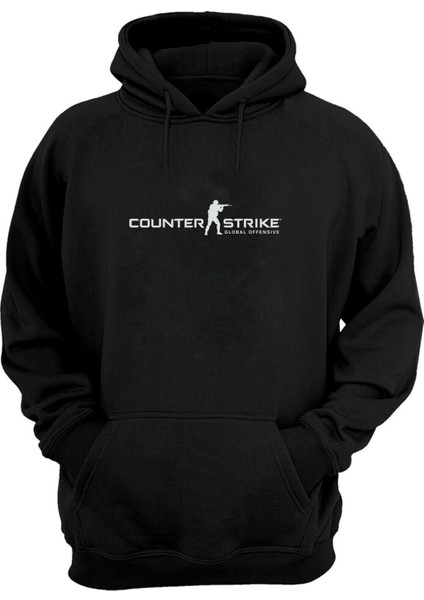 Unisex Global Offensive Counter-Strike Baskılı Siyah Normal Kalıp Şardonlu Kalın Sweatshirt