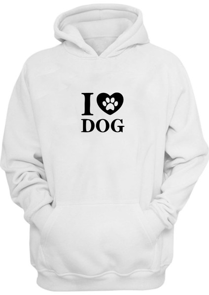 Unisex Köpekleri Seviyorum Baskılı Beyaz Normal Kalıp Şardonlu Kalın Sweatshirt