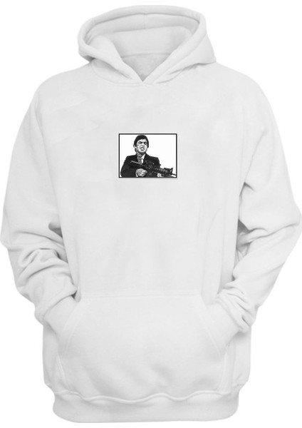 Unisex Al Pacino Scarface Baskılı Beyaz Normal Kalıp Şardonlu Kalın Sweatshirt
