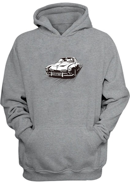 Unisex Car Printing Baskılı Gri Normal Kalıp Şardonlu Kalın Sweatshirt