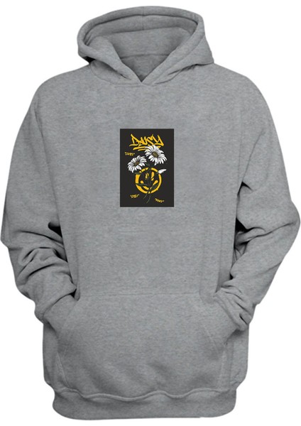 Unisex Daısy Smile Papatya Baskılı Gri Normal Kalıp Şardonlu Kalın Sweatshirt