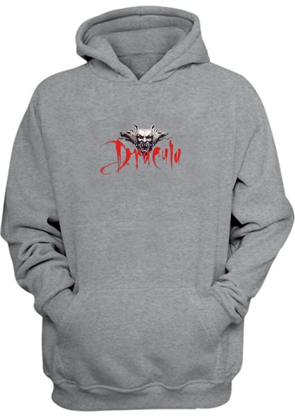 Unisex Drakula Sıyah Baskılı Gri Normal Kalıp Şardonlu Kalın Sweatshirt