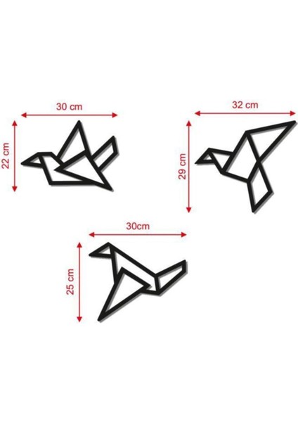 Ahşap Geometrik Kesim Modern Üçlü Kuş Duvar Tablosu Dekor