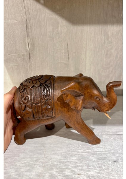 Ahşap Oymalı Fil Biblo - 12 cm