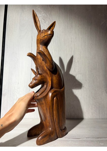 Ahşap Kanguru Biblo - 40 cm
