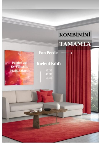 Ada Fon Perde Tek Kanat 1/3 Sık Pile 23-Kırmızı