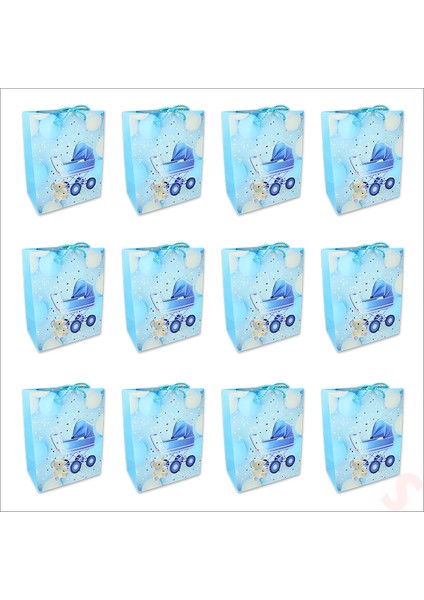 Karton Çanta, Puset Model Mavi 23 x 18 x 10 cm - 12 Adet