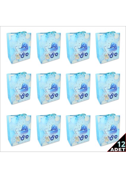 Karton Çanta, Puset Model Mavi 23 x 18 x 10 cm - 12 Adet fiyatları