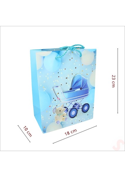 Karton Çanta, Puset Model Mavi 23 x 18 x 10 cm - 12 Adet modelleri