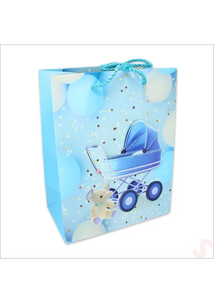 Karton Çanta, Puset Model Mavi 23 x 18 x 10 cm - 12 Adet fırsatları