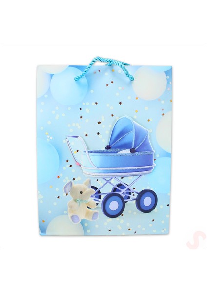 Karton Çanta, Puset Model Mavi 23 x 18 x 10 cm - 12 Adet indirimleri