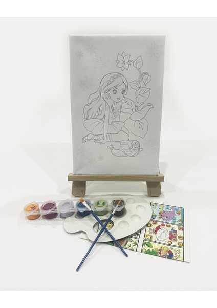 Salyangoz Çocuk Ressam Seti - 20 x 30 cm Önçizimli Tuval, 2 Adet Fırça, Palet, Boyalar ve Şövale