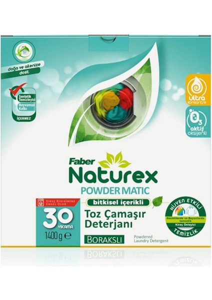 Faber Naturex Renkli Çamaşırlar Için Borakslı Toz Çamaşır Deterjanı (1.4 kg Kutu)