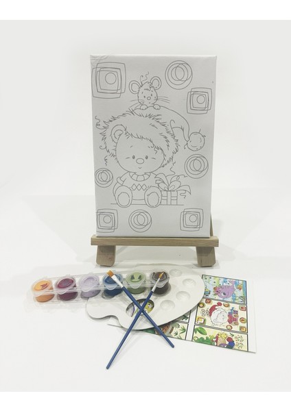 Fareli Köy Çocuk Ressam Seti - 20 x 30 cm Önçizimli Tuval, 2 Adet Fırça, Palet, Boyalar ve Şövale