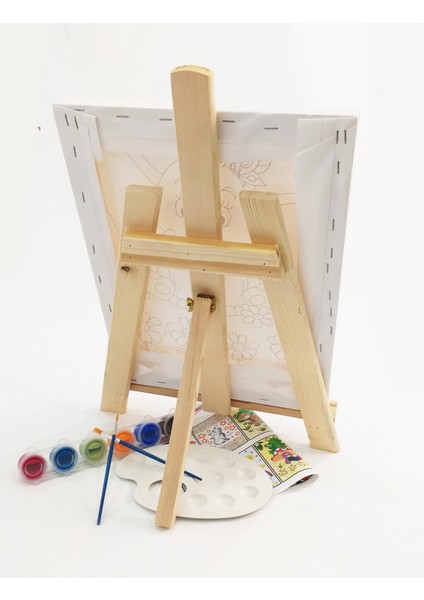 Fareli Köy Çocuk Ressam Seti - 30 x 40 cm Önçizimli Tuval, 2 Adet Fırça, Palet, Boyalar ve Şövale